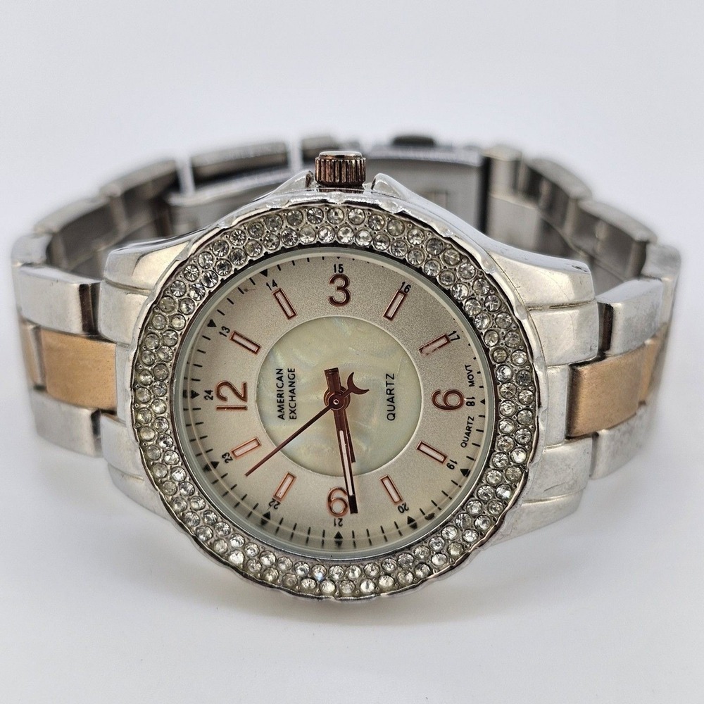 American Exchange Women's Watch 34MM White Dial Two Tone Bands 6" New Battery